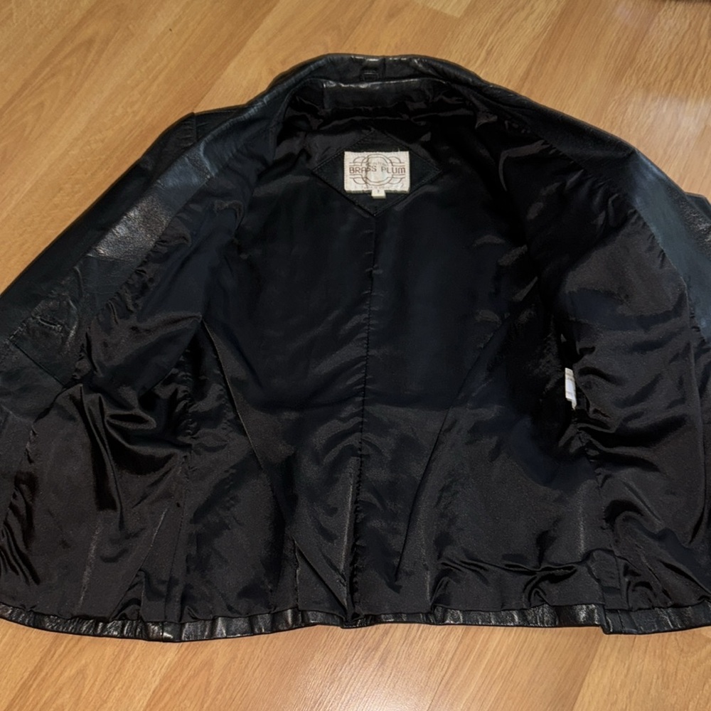 Black Leather 80’s Nordstrom Brass Plum Grunge Moto Jacket ☠️🖤 SZ small - Picture 10 of 14